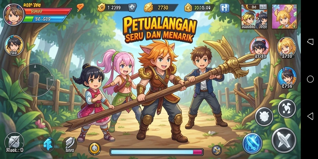 Screenshot utama 2739 menunjukkan karakter anime dalam pertarungan yang seru.