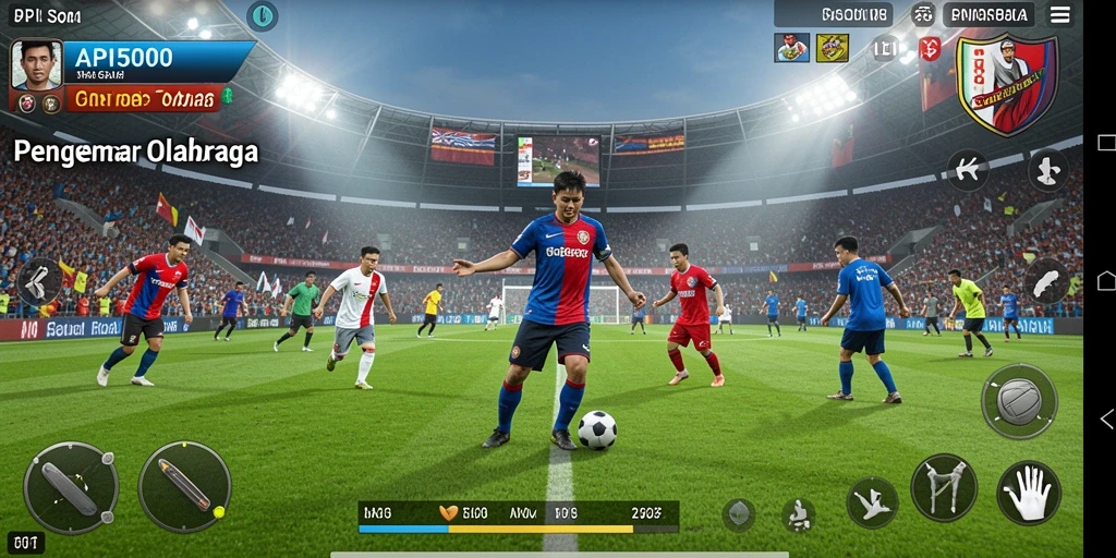 Screenshot utama API5000 menampilkan aksi seru di lapangan sepak bola.