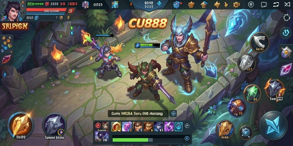 Tampilan gameplay menarik dengan aksi MOBA yang mendebarkan.