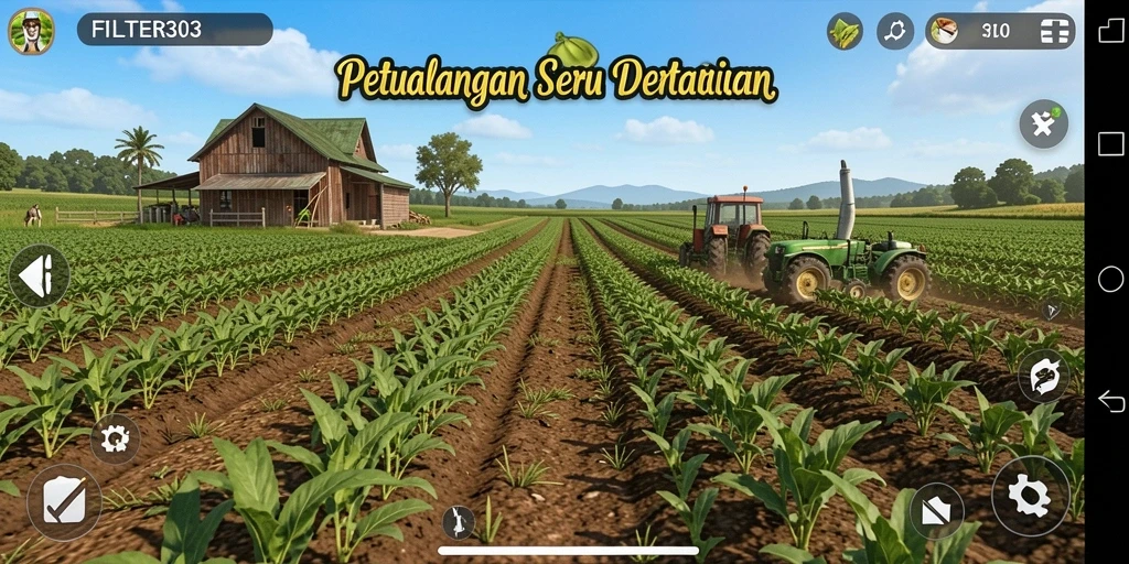 Screenshot gameplay FILTER303 menampilkan aktivitas bertani yang menarik.