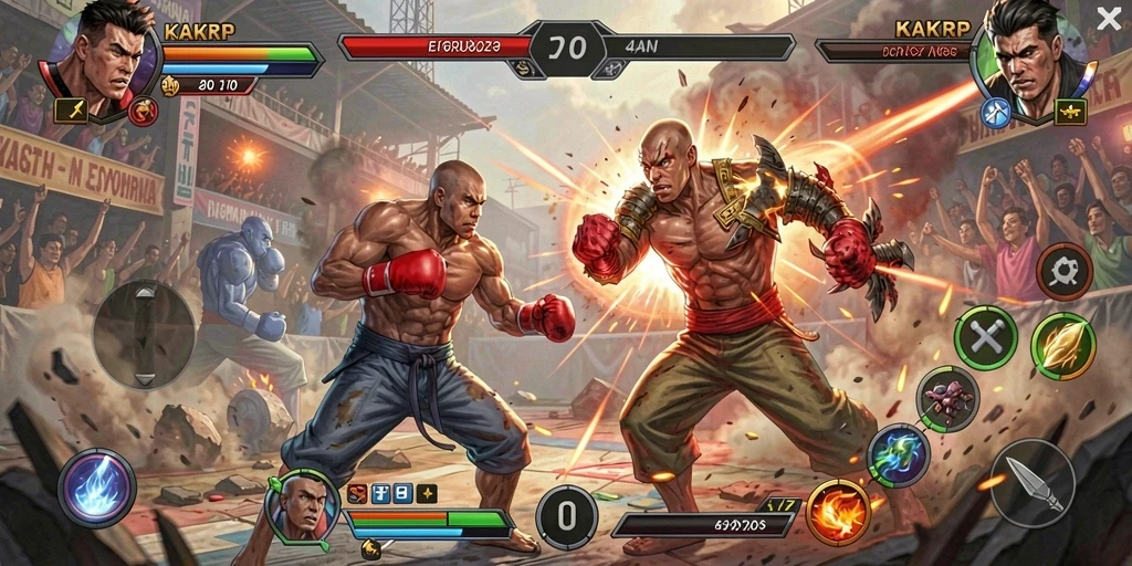Tangkapan layar gameplay KAKRP menunjukkan pertarungan yang seru dan mendebarkan.
