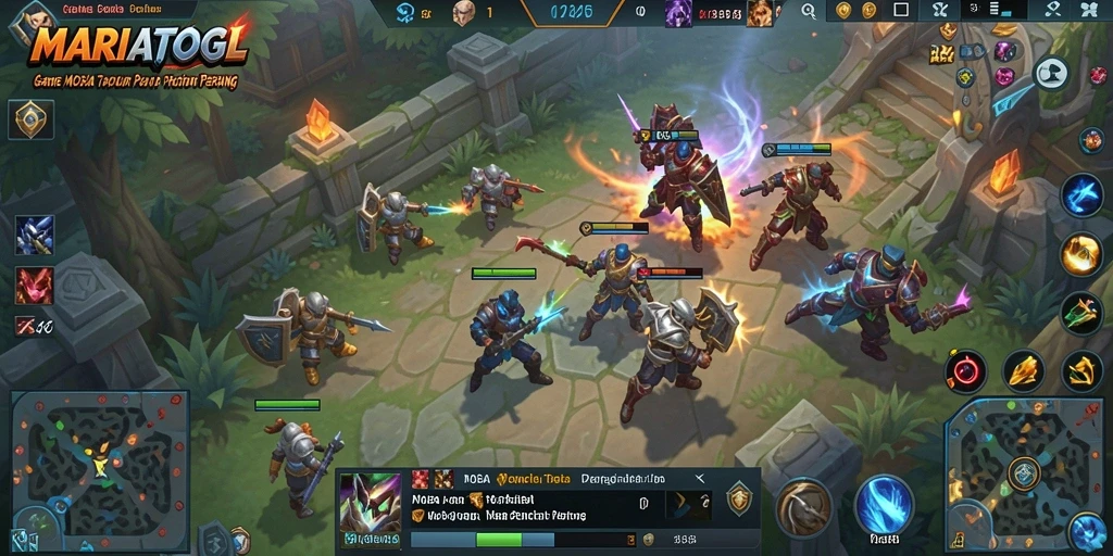 Screenshot gameplay MARIATOGL menunjukkan pertempuran seru di arena.
