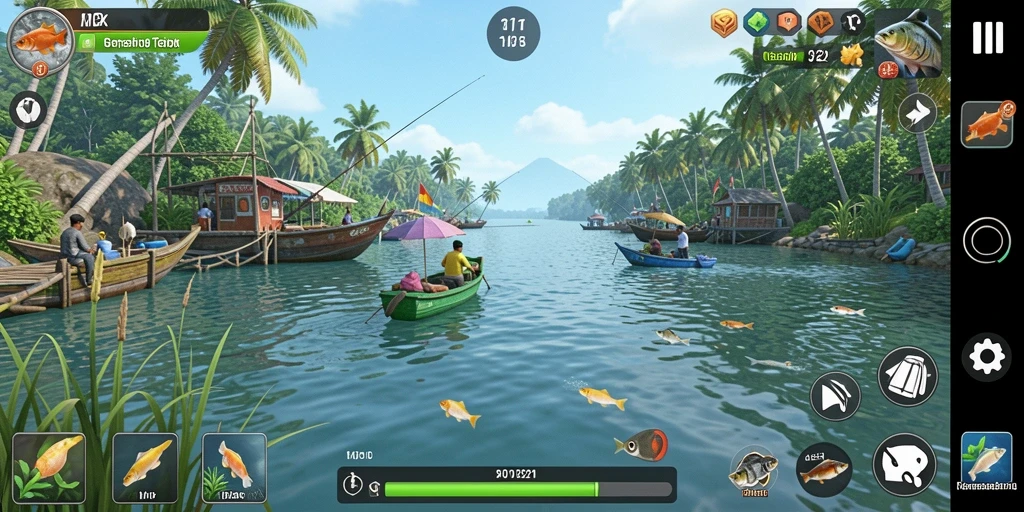 Screenshot MPO1221 menampilkan gameplay seru saat memancing.