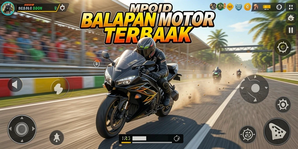 Tampilan gameplay seru di MPOID dengan balapan motor mendebarkan.