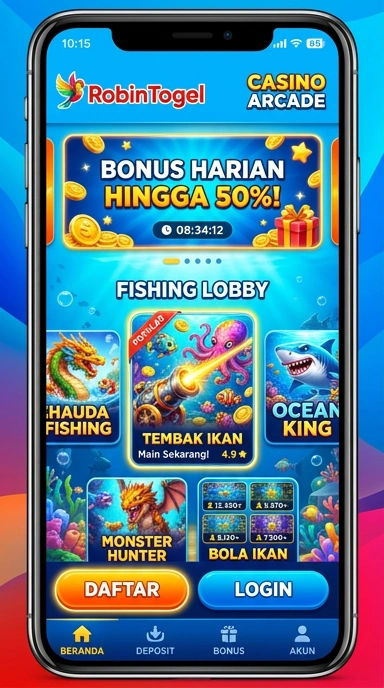 Tampilan antarmuka aplikasi robintogel yang menarik.